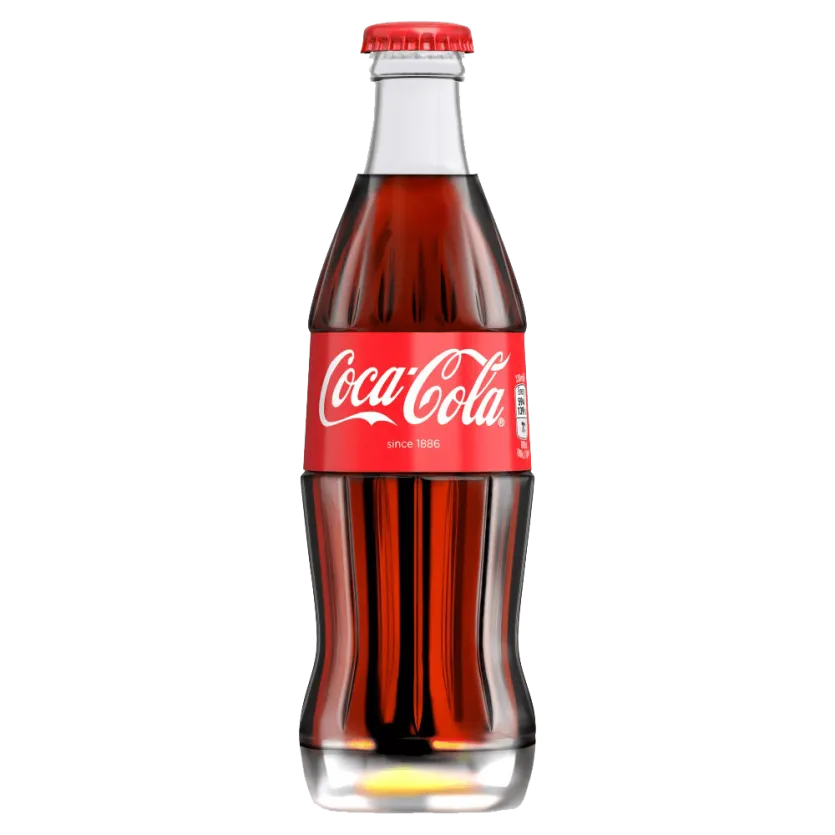 An ice-cold classic Coca-Cola glass bottle, available in our refrigerated beverage vending machines.